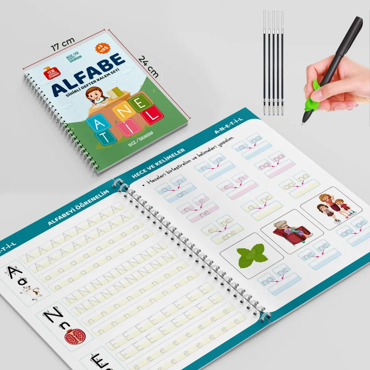 Yaz Silinsin Sihirli ve Oluklu Defter Kalem Seti