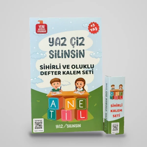 Yaz Silinsin seti: defter kutusu ve sihirli kalem kutusu